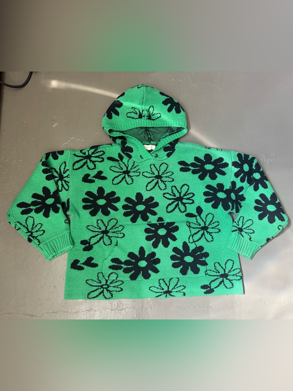 LA Hearts by PacSun Green & Black Floral Knit Hoodie - Women’s Small - Y2K
